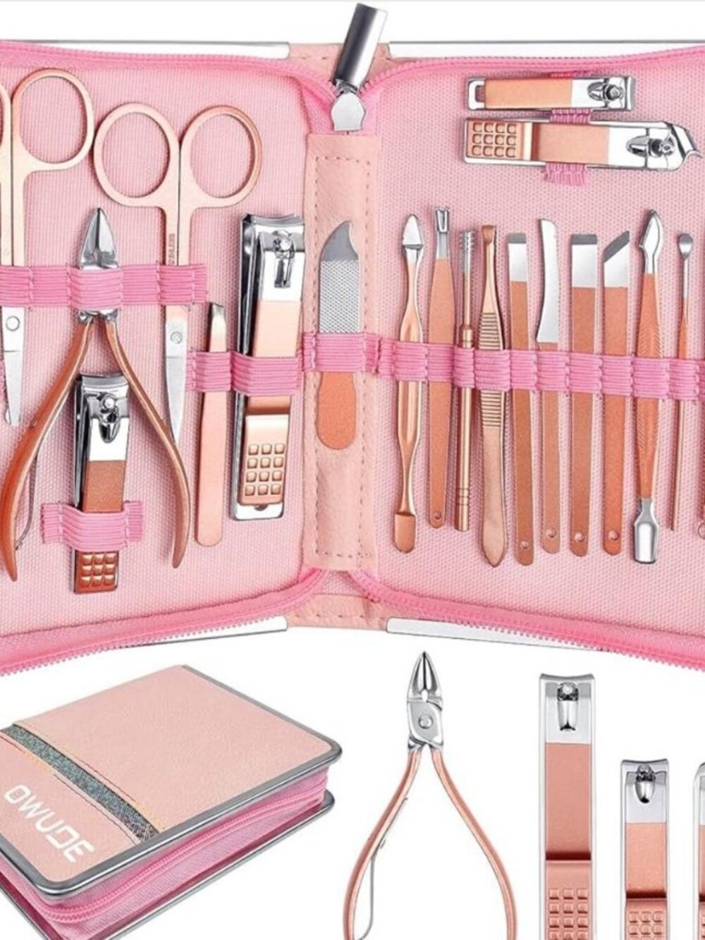 26PCS Professional Manicure Pedicure Set – Stainless Steel, Rose Gold